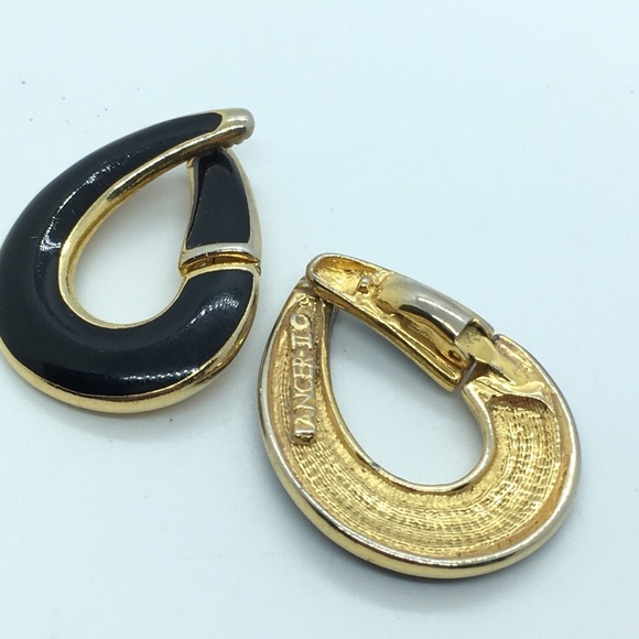 TANCER II Black Enamel and Gold Earrings - Picture 4 of 9